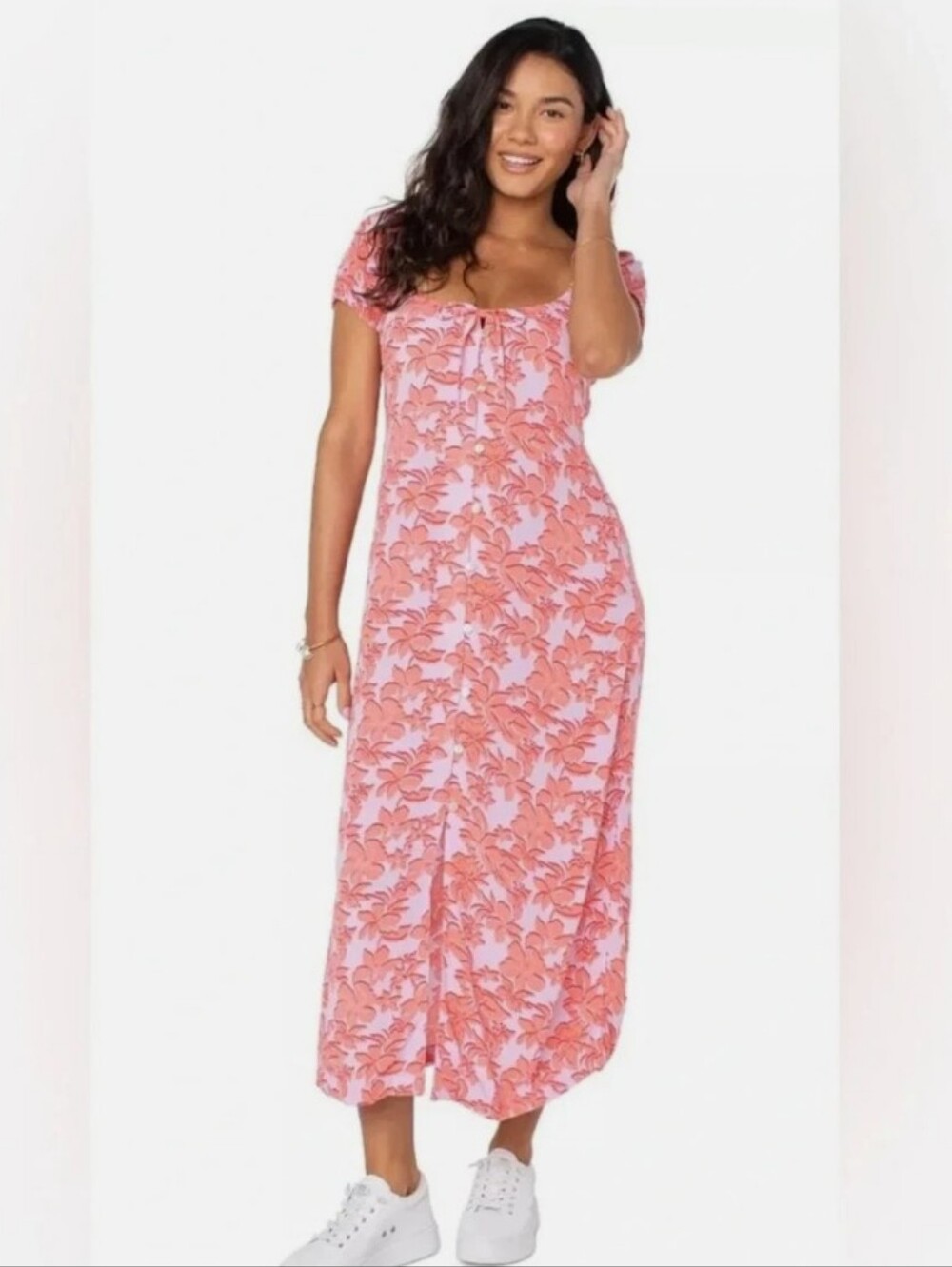 New Roxy Orchid Bouquet Floral Midi Dress Women's Size Large